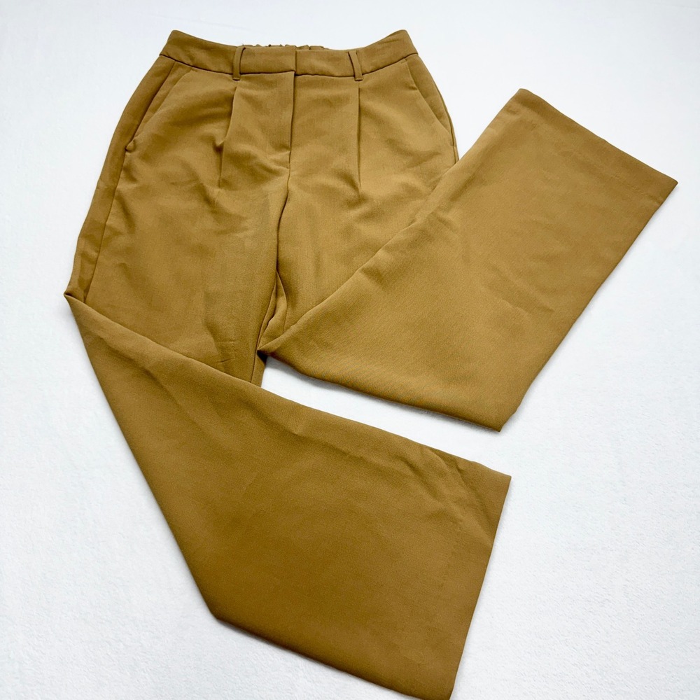 A New‎ Day Wide Leg Pleated Trousers Womens Size S Camel Tan High Rise Stretch